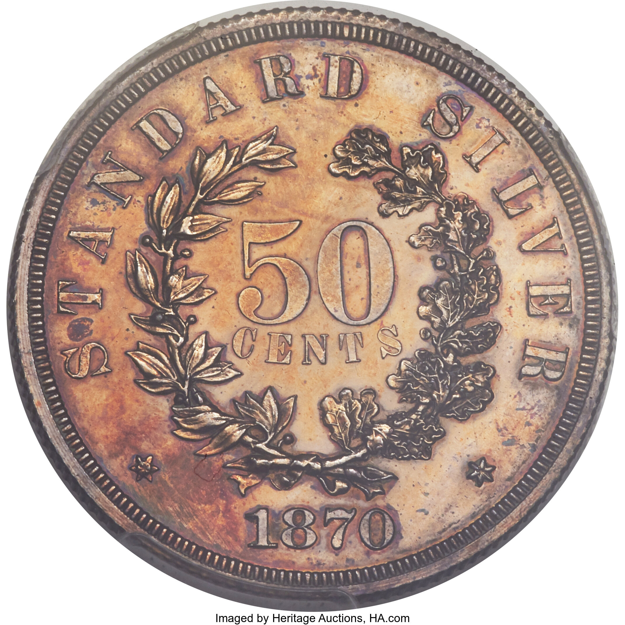 image for: 1870 50C Standard Silver Half Dollar, Judd-977, Pollock-1089, Low R.7, PR61 Brown PCGS....