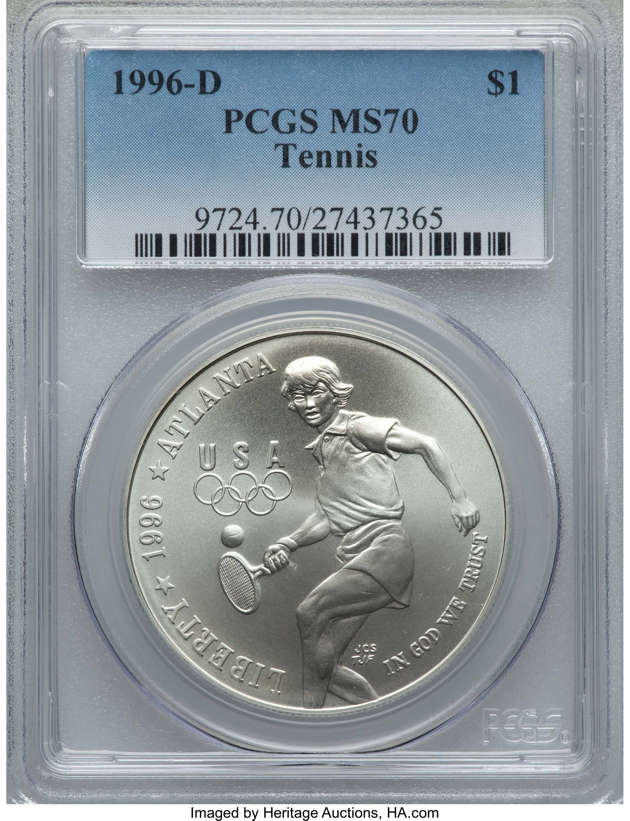 1996-D S$1 Atlanta Olympics Tennis MS70 thumbnail 9