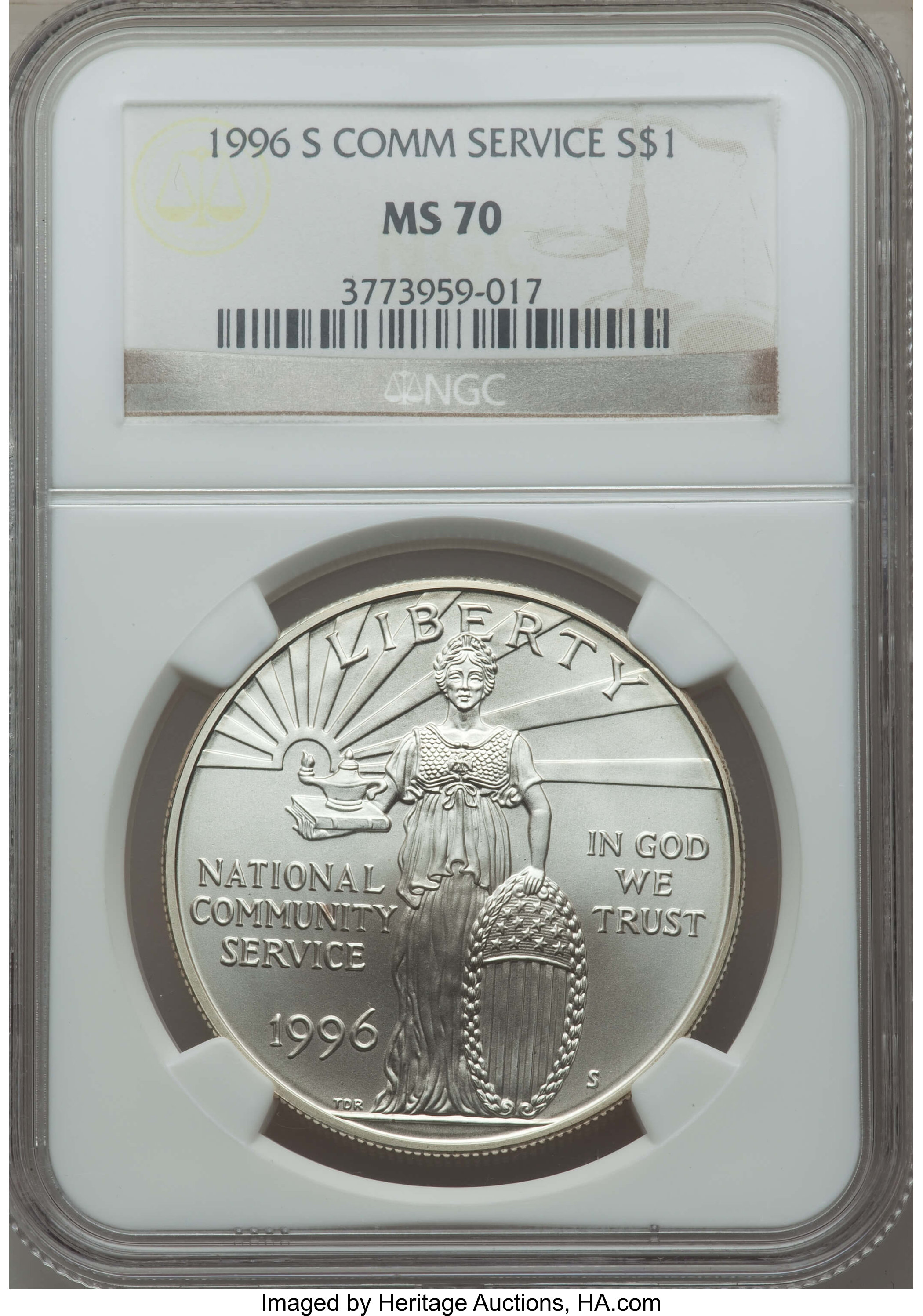 1996-S $1 Community Service Silver Dollar MS70 NGC. NGC Census: (303). PCGS Population: (164)....