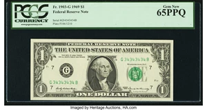 image for: Fr. 1903-G $1 1969 Federal Reserve Note with "Super Repeater" Serial Number 34343434. PCGS Gem New 65PPQ....