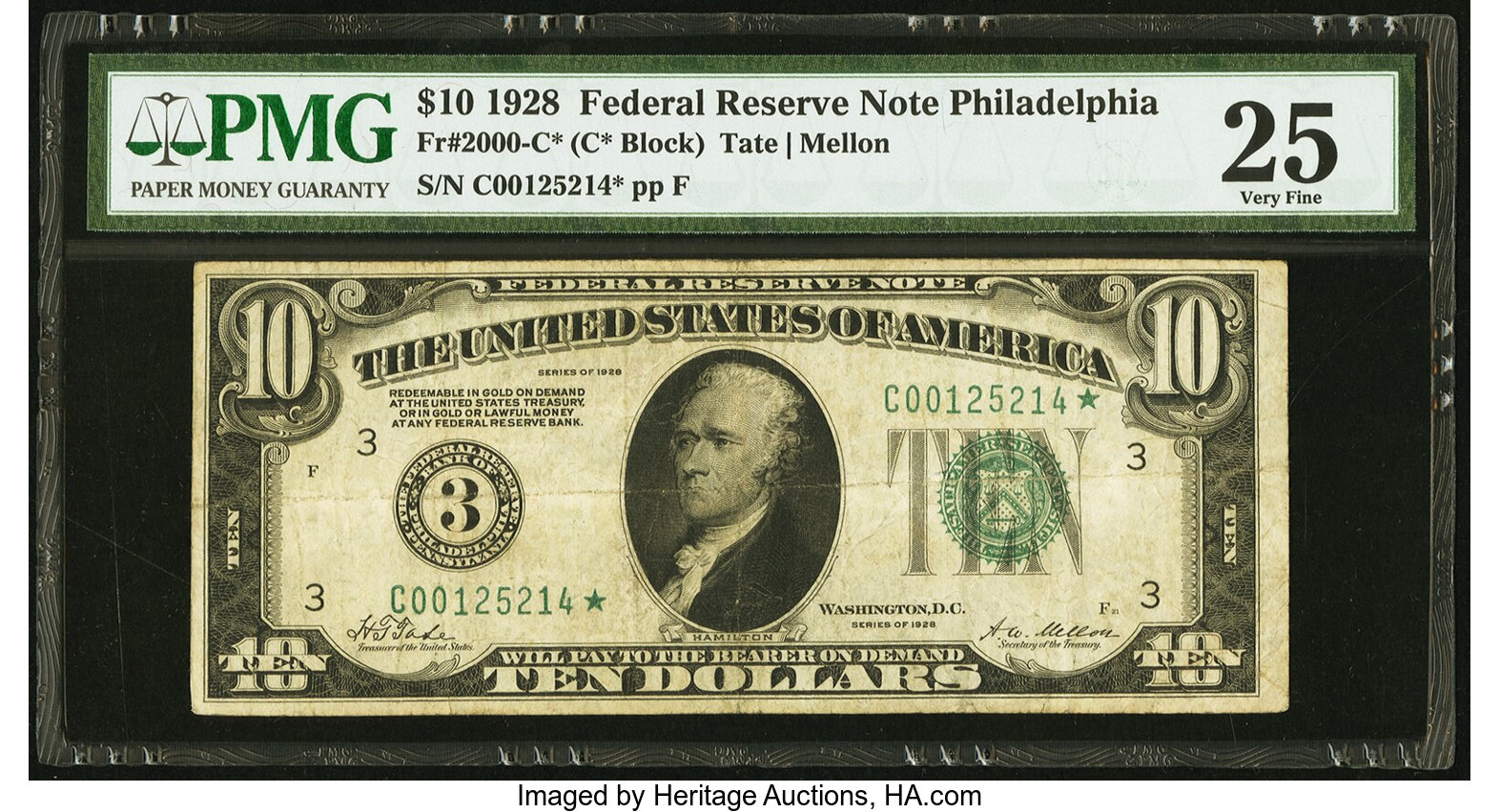 image for: Fr. 2000-C* $10 1928 Federal Reserve Star Note. PMG Very Fine 25....