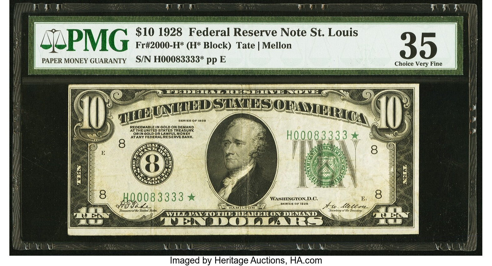 image for: Fr. 2000-H* $10 1928 Federal Reserve Star Note. PMG Choice Very Fine 35....