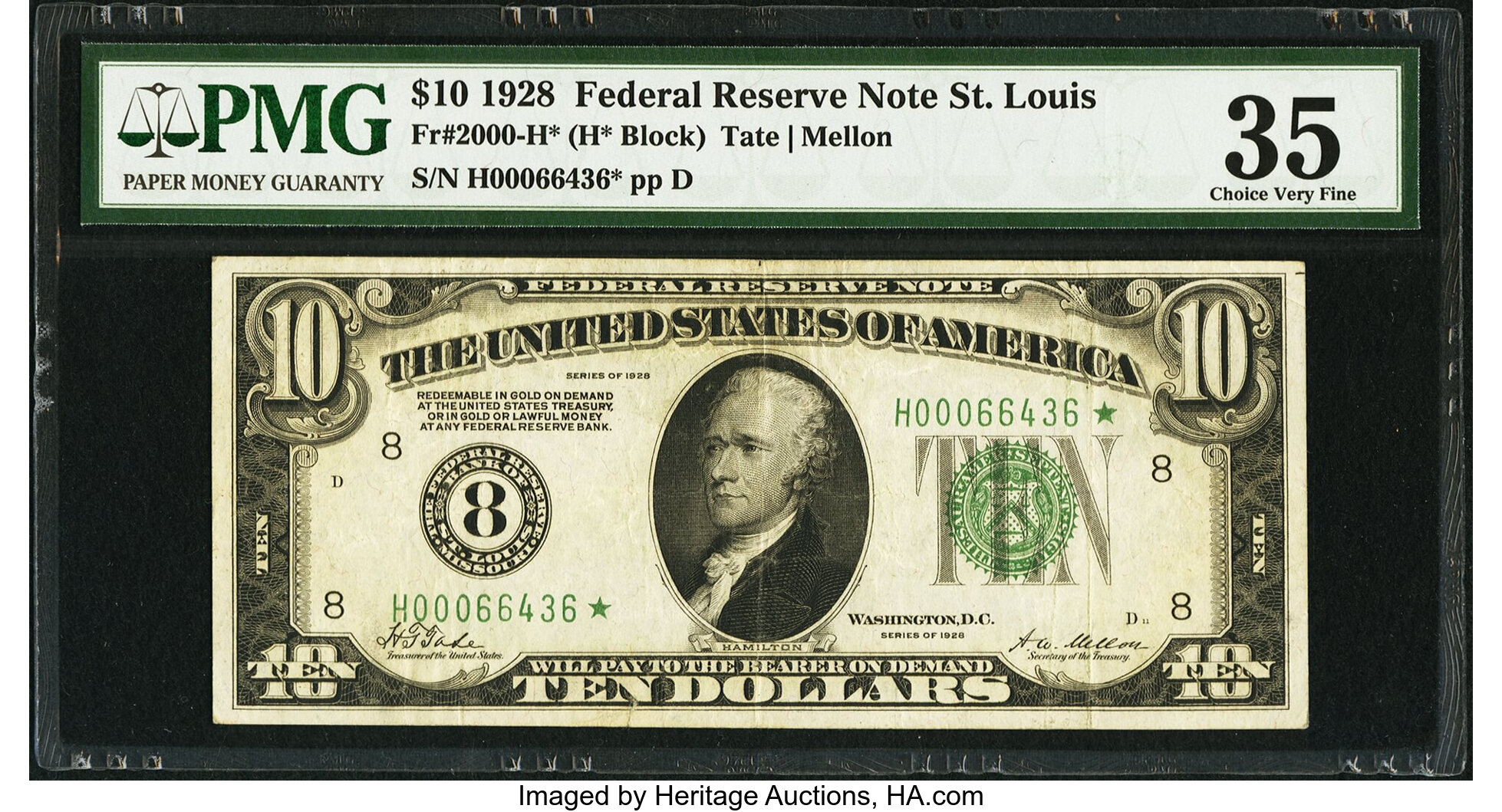 image for: Fr. 2000-H* $10 1928 Federal Reserve Star Note. PMG Choice Very Fine 35....