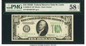 image for: Fr. 2009-H* $10 1934D Federal Reserve Star Note. PMG Choice About Unc 58 EPQ....
