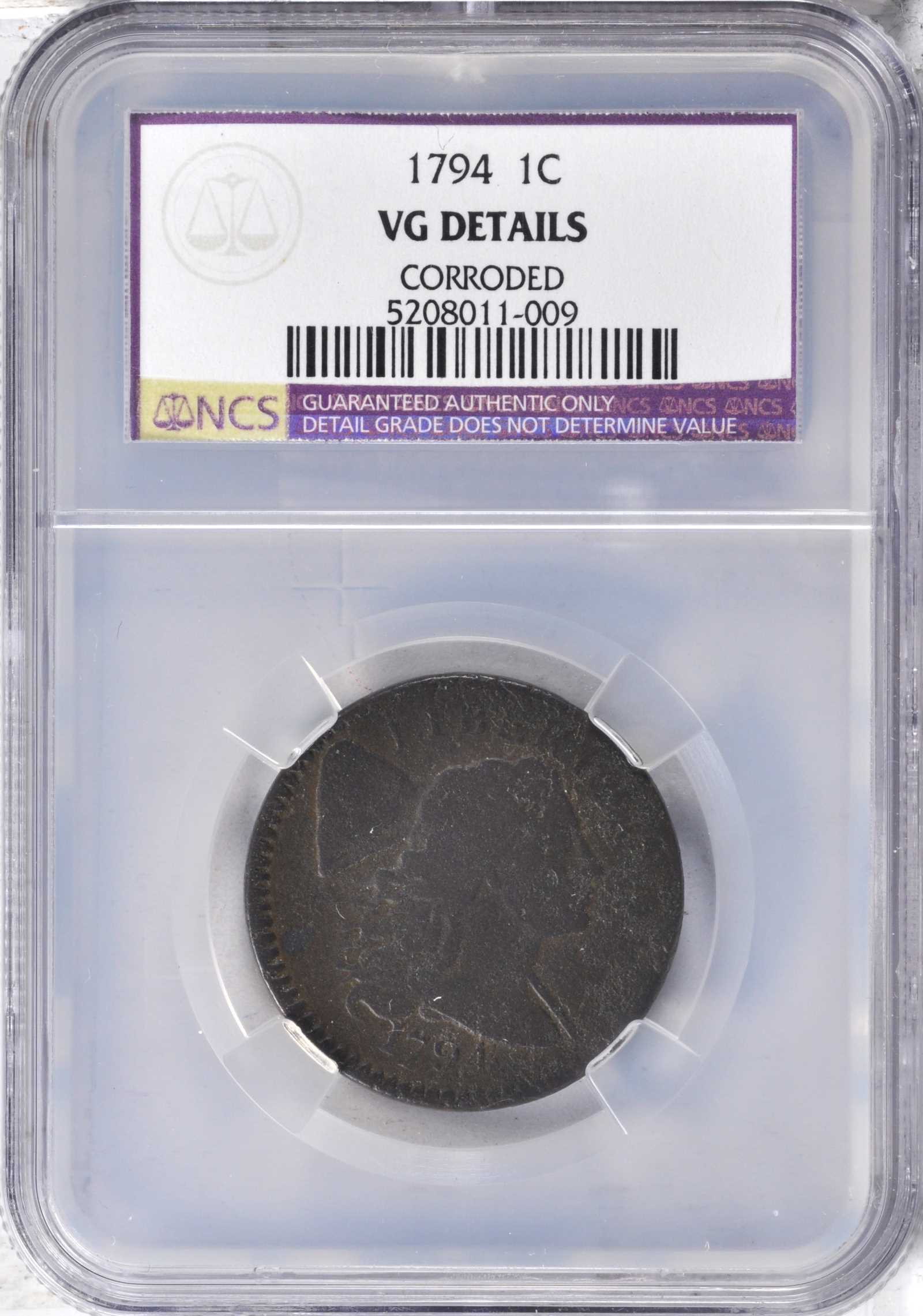 image for: 1794 Liberty Cap Cent. VG Details--Corroded�(NGC).