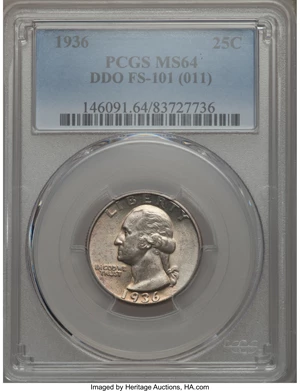 image for: 1936 25C Doubled Die Obverse, FS-101, MS64 PCGS....