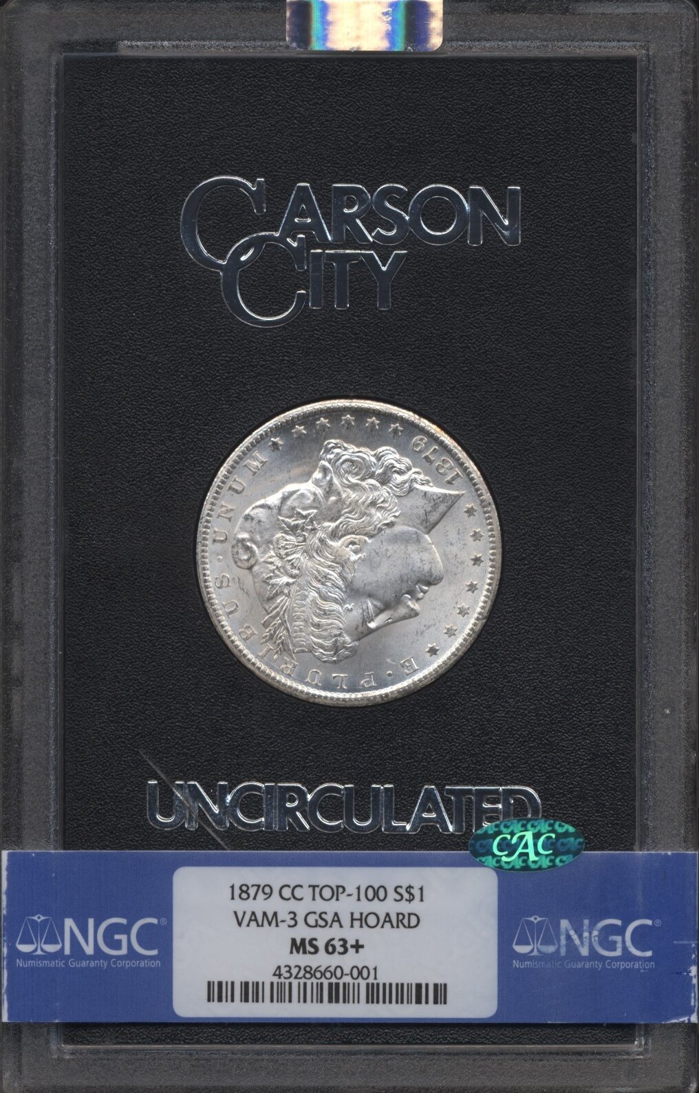 1879-CC $1  GSA Hoard, Hard package, Capped Die MS63 CAC thumbnail 6