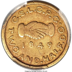 image for: 1849 $2 1/2 Mormon Quarter Eagle -- Scratch -- PCGS Genuine. AU Details. K-1, High R.5....