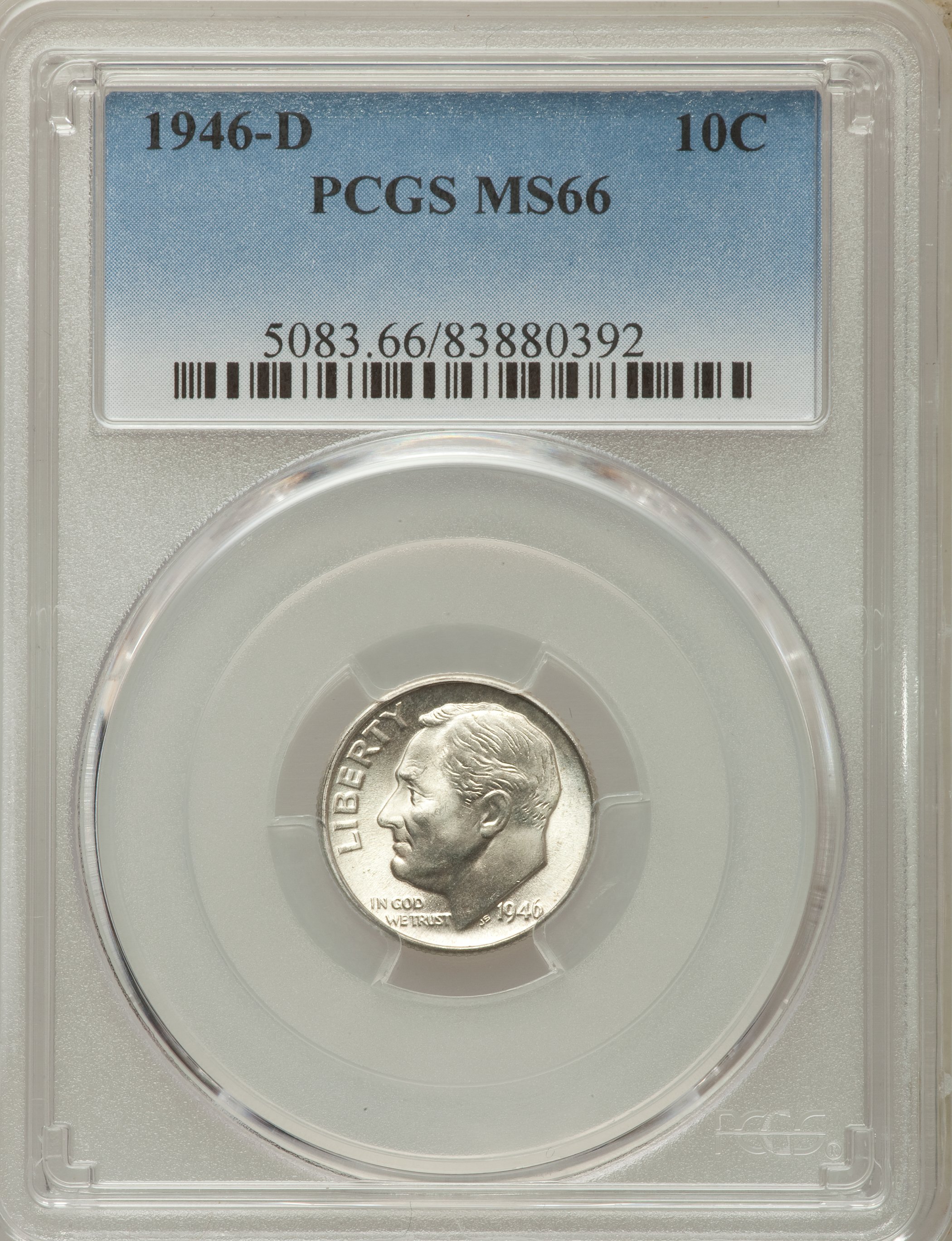 (10) 1946-D 10C MS66 PCGS. PCGS Population: (1482/126). NGC Census: (903/507). Mintage 61,043,500.... (Total: 10 item)