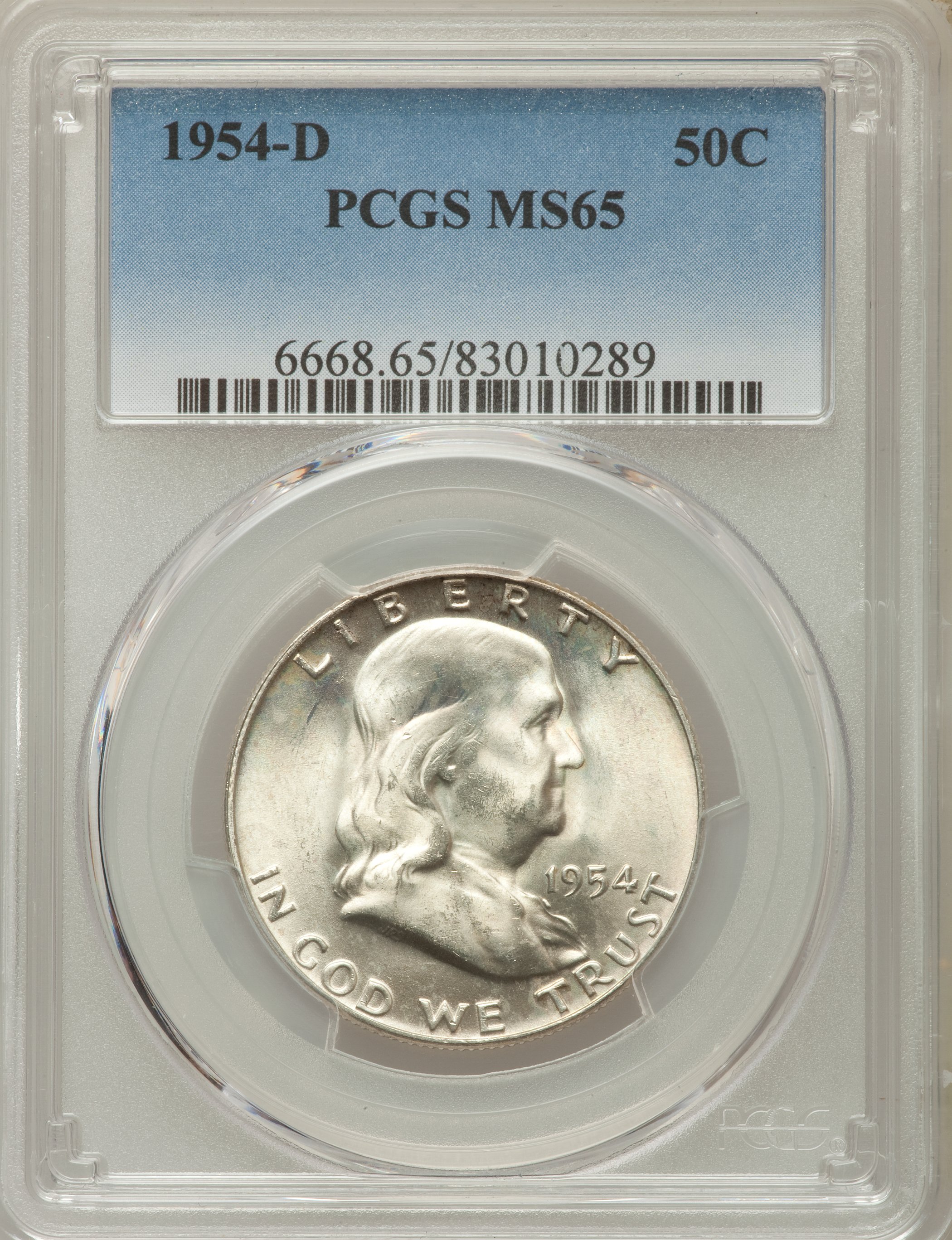 1954-D 50C MS65 PCGS. PCGS Population: (501/11). NGC Census: (1005/26). CDN: $58 Whsle. Bid for problem-free NGC/PCGS MS65....