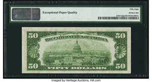 image for: Fr. 2102-E $50 1934 Dark Green Seal Federal Reserve Note. PMG Choice About Unc 58 EPQ....