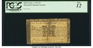 image for: Maryland January 1, 1767 $1 PCGS Fine 12....