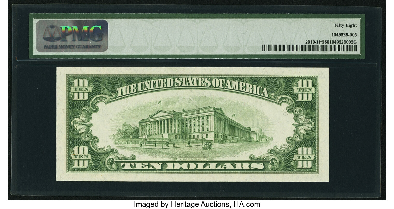 image for: Fr. 2010-H* $10 1950 Wide Federal Reserve Star Note. PMG Choice About Unc 58....