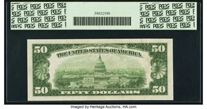 image for: Fr. 2102-E $50 1934 Dark Green Seal Federal Reserve Note. PCGS Gem New 65PPQ....