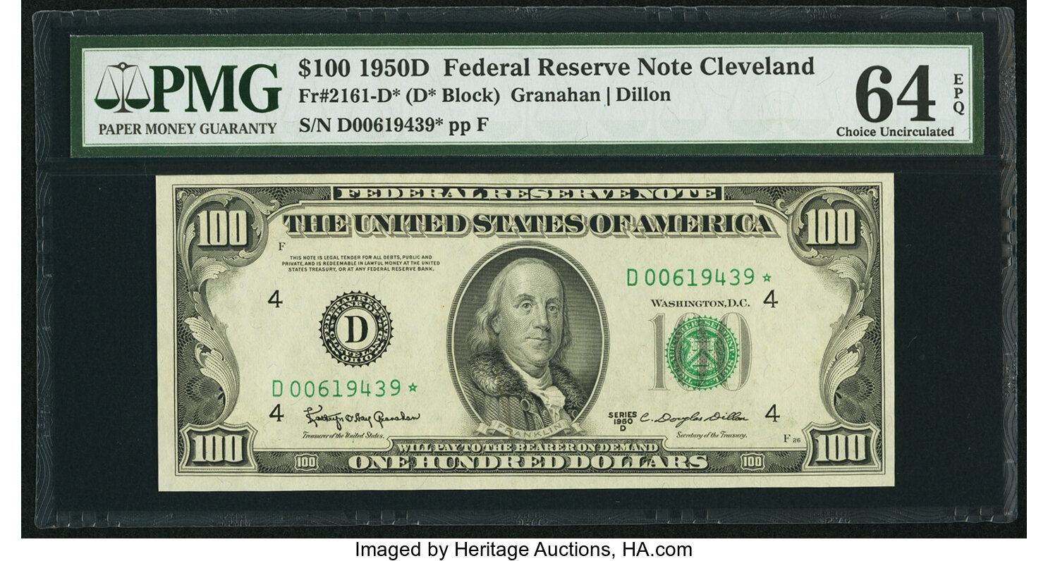 image for: Fr. 2161-D* $100 1950D Federal Reserve Note. PMG Choice Uncirculated 64 EPQ....