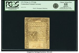 image for: Colony of Connecticut January 2, 1775 40 Shillings CT-178. PCGS Choice About New 55 Apparent....