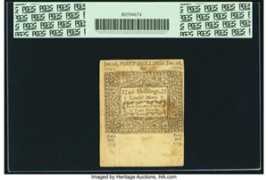 image for: Colony of Connecticut January 2, 1775 40 Shillings CT-178. PCGS Choice About New 55 Apparent....