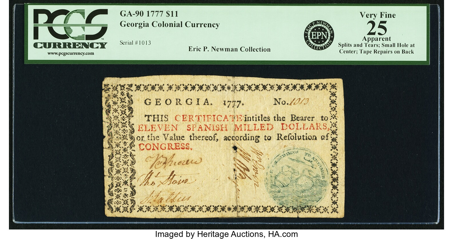 image for: Georgia 1777 No Resolution Date $11 Floating Jugs Fr. GA-90. PCGS Very Fine 25 Apparent....