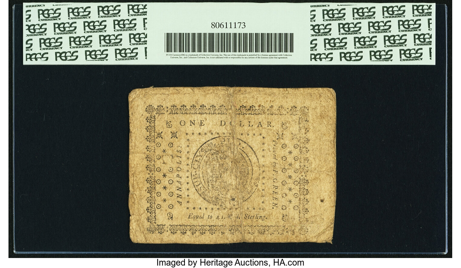 image for: Maryland December 7, 1775 $1 Fr. MD-84. PCGS Very Fine 20 Apparent....