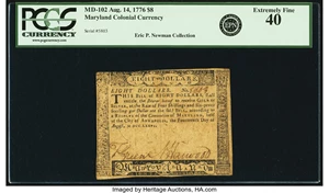 image for: Maryland August 14, 1776 $8 Fr. MD-102. PCGS Extremely Fine 40....