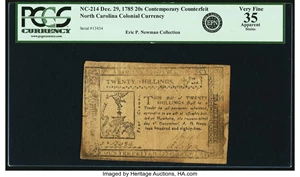 image for: North Carolina December 29, 1785 20 Shillings Contemporary Counterfeit Fr. NC-214. PCGS Very Fine 35 Apparent....
