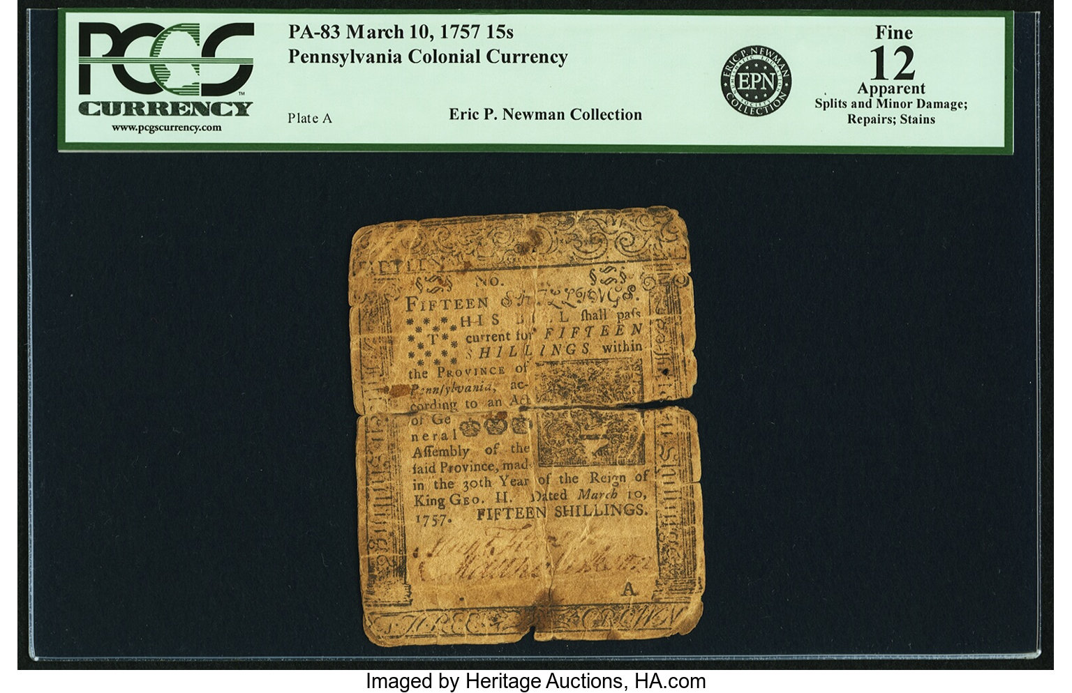 Mar 10, 1757 15s Pennsylvania (Fr. PA83)