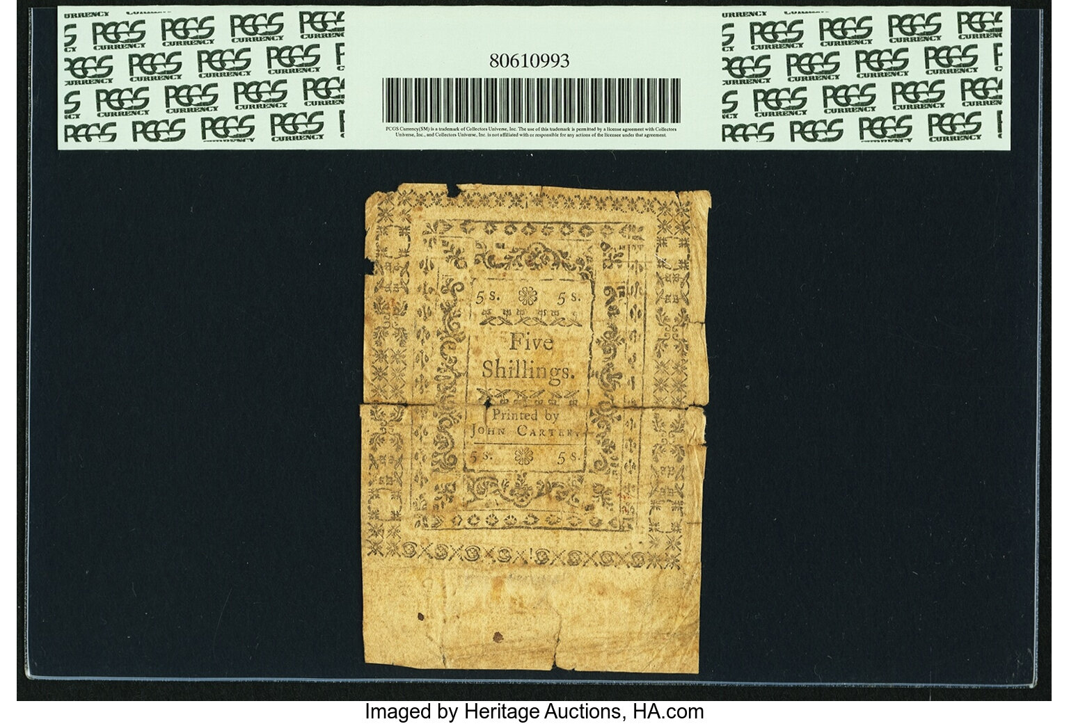 image for: Rhode Island January 15, 1776 5 Shillings Fr. RI-224. PCGS Fine 15 Apparent....