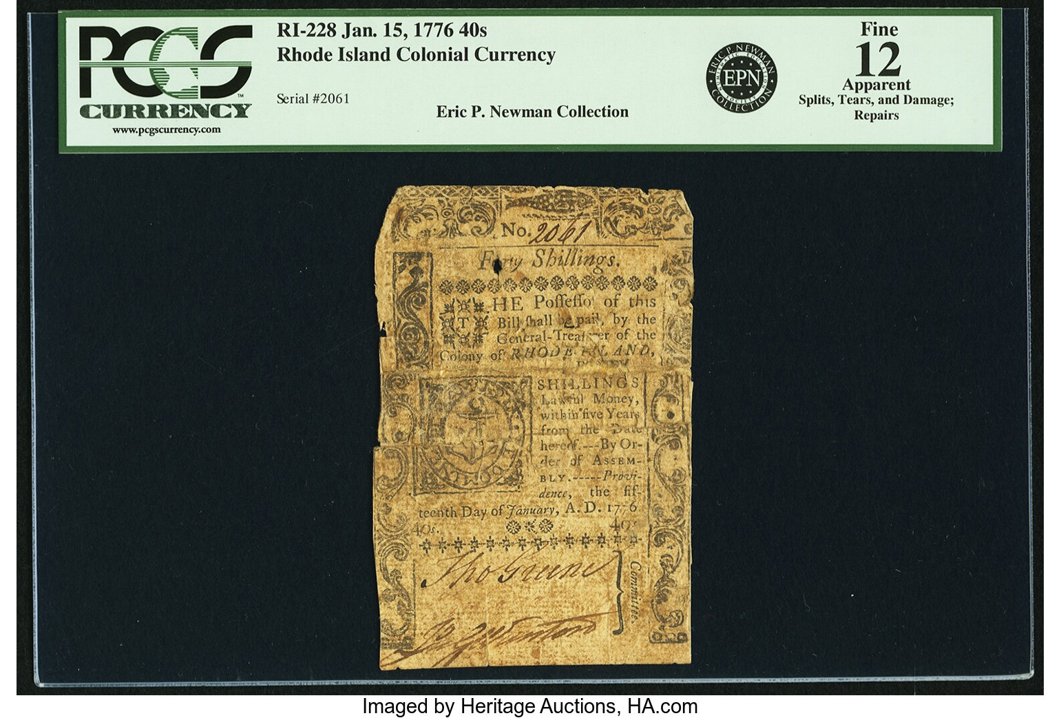 image for: Rhode Island January 15, 1776 40 Shillings Fr. RI-228. PCGS Fine 12 Apparent....