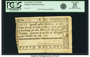 image for: Virginia October 5, 1778 $50 Fr. VA-162. PCGS Very Fine 25 Apparent....
