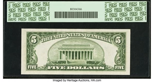 image for: Fr. 1959-I $5 1934C Federal Reserve Note. PCGS Gem New 66PPQ....