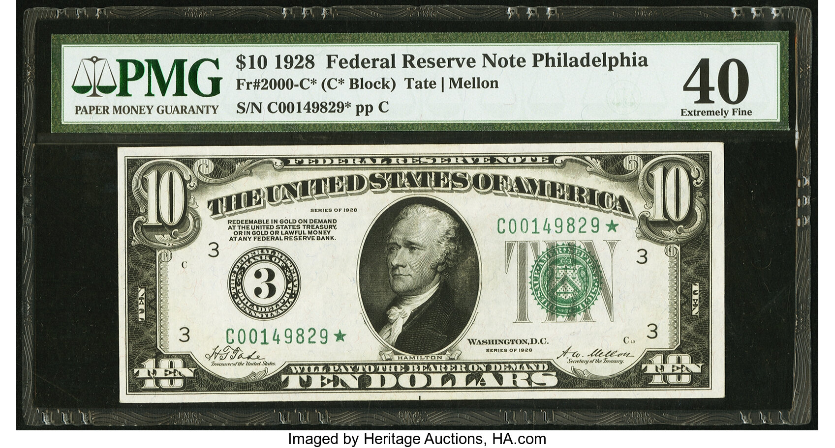 image for: Fr. 2000-C* $10 1928 Federal Reserve Note. PMG Extremely Fine 40....