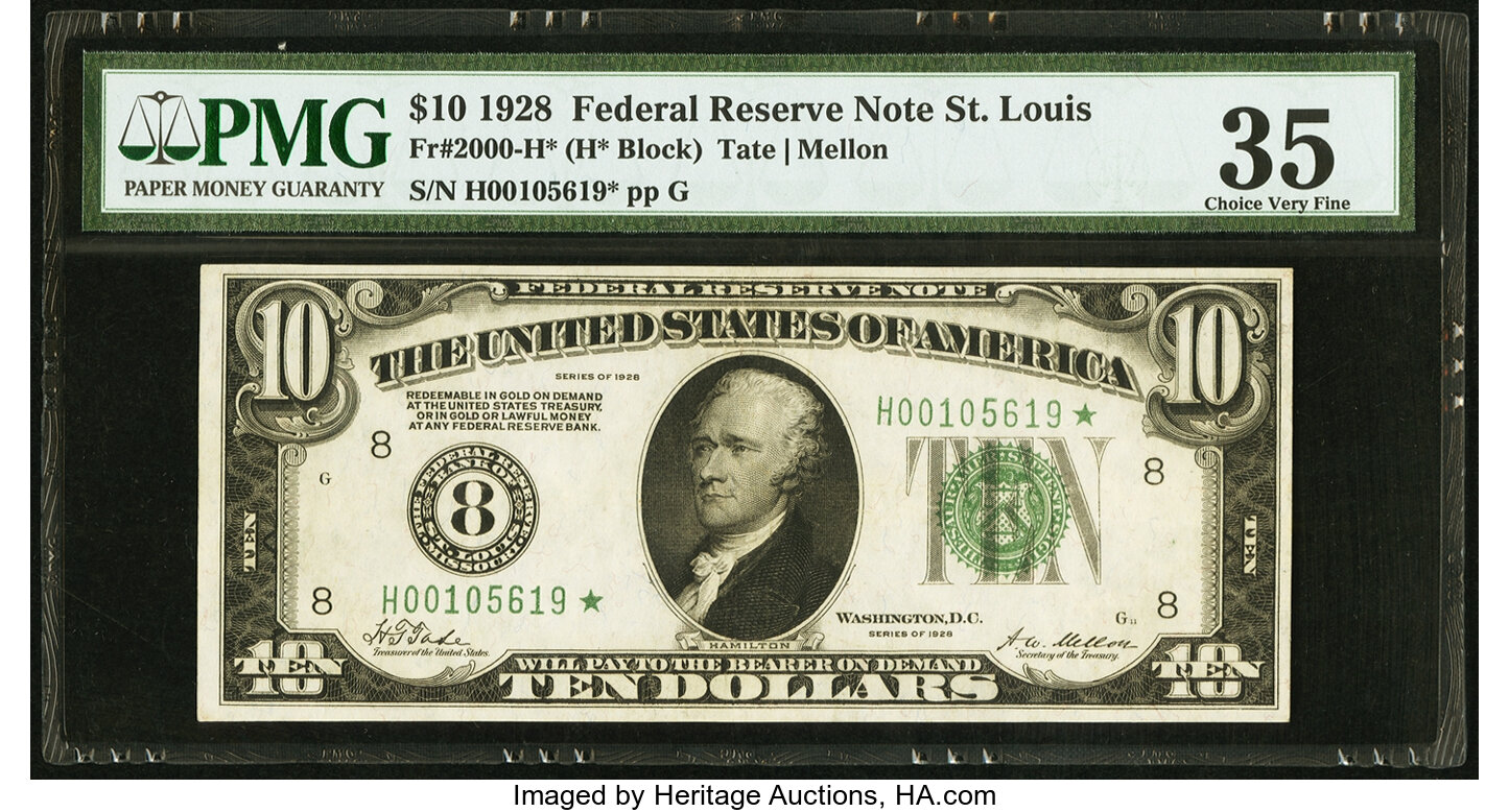 image for: Fr. 2000-H* $10 1928 Federal Reserve Star Note. PMG Choice Very Fine 35....