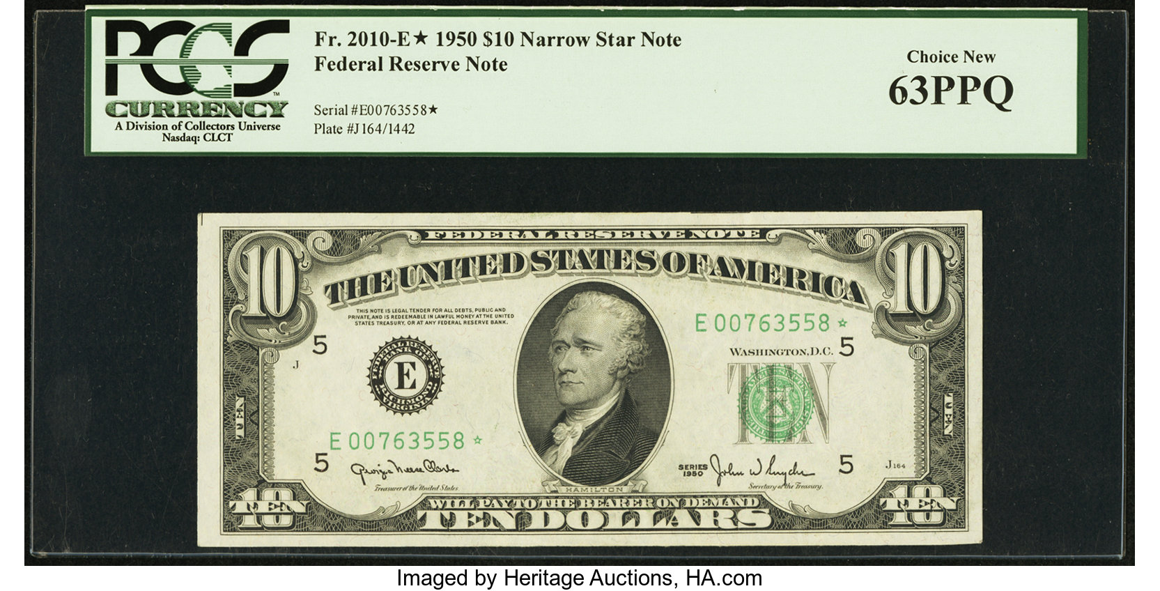 image for: Fr. 2010-E* $10 1950 Narrow Federal Reserve Note. PCGS Choice New 63PPQ....