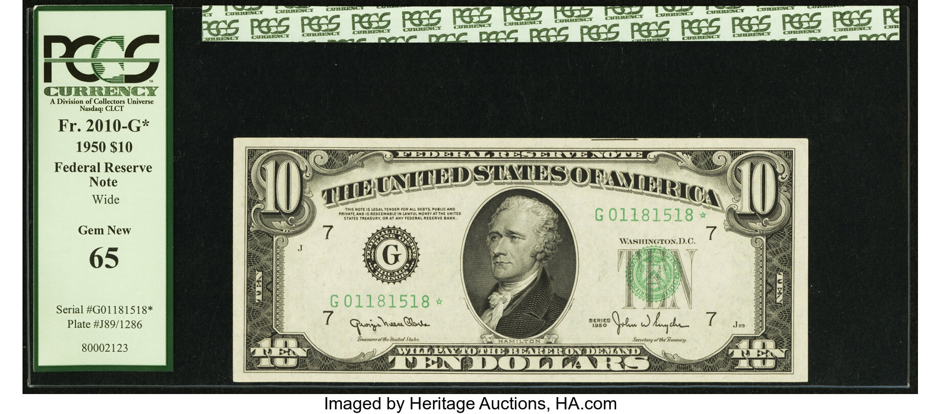 image for: Fr. 2010-G* $10 1950 Federal Reserve Note. PCGS Gem New 65....