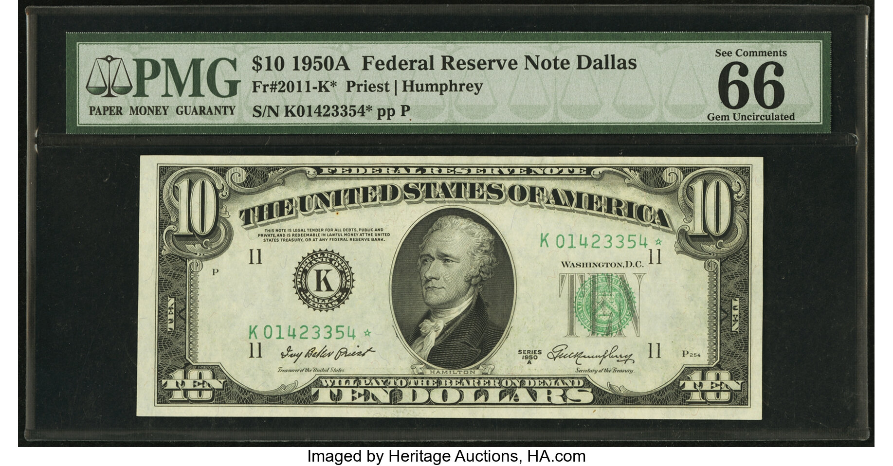 image for: Fr. 2011-K* $10 1950A Federal Reserve Note. PMG Gem Uncirculated 66 EPQ....