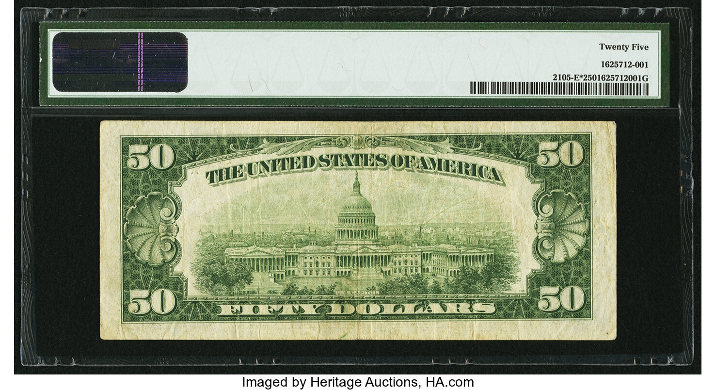 image for: Fr. 2105-E* $50 1934C Federal Reserve Note. PMG Very Fine 25....