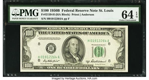 image for: Fr. 2159-H $100 1950B Federal Reserve Note. PMG Choice Uncirculated 64 EPQ....
