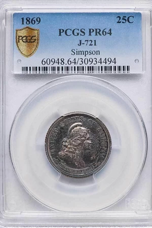 image for: 25C 1869 J-721. PCGS PR64 EX SIMPSON