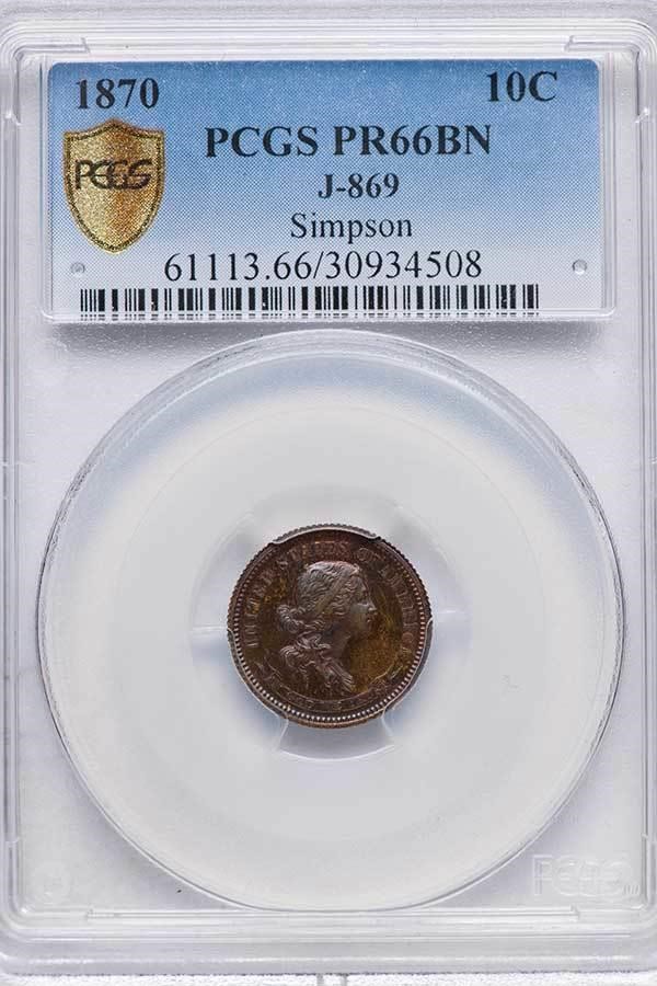image for: 10C 1870 J-869. PCGS PR66 BN EX SIMPSON