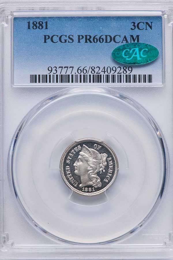 image for: 3CN 1881 PCGS PR66 DCAM CAC