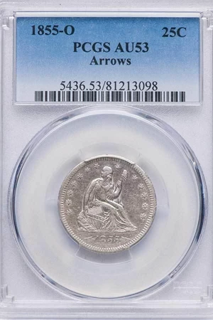 image for: 25C 1855-O ARROWS. PCGS AU53