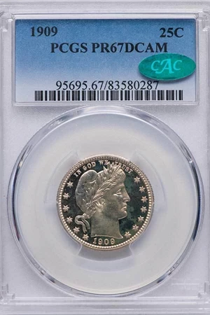 image for: 25C 1909 PCGS PR67 DCAM CAC