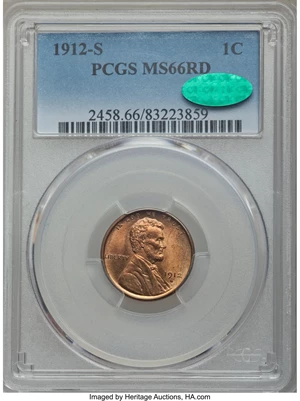 image for: 1912-S 1C MS66 Red PCGS. CAC....