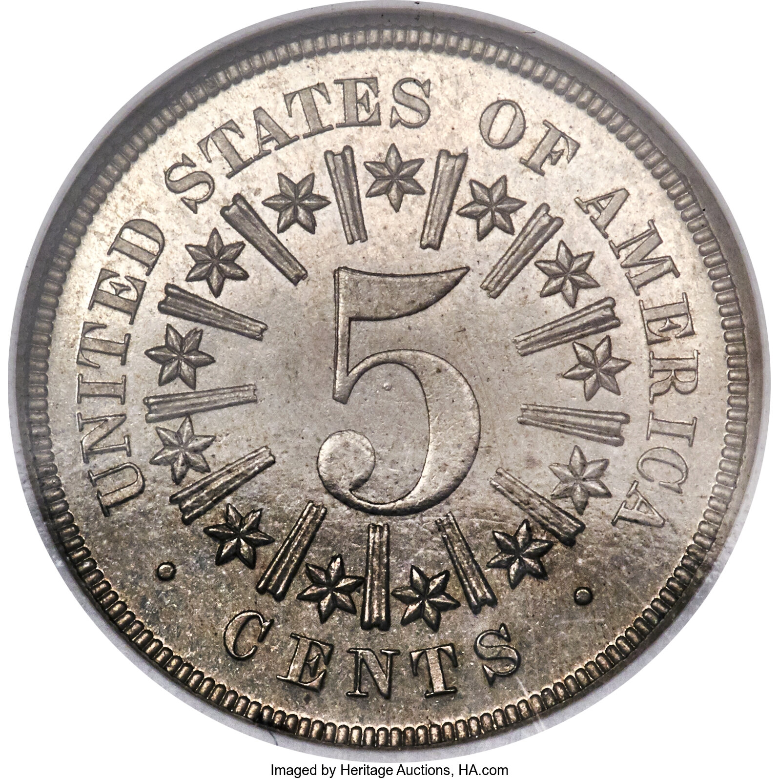 image for: 1866 5C Shield Five Cents, Judd-497, Pollock-583, High R.7, PR64 NGC....