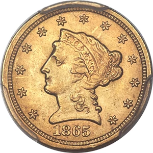 image for: 1865-S $2 1/2 MS62 PCGS....