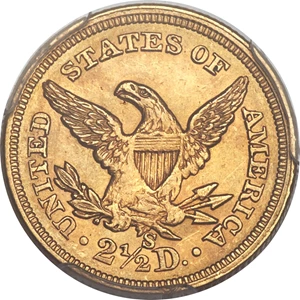 image for: 1865-S $2 1/2 MS62 PCGS....