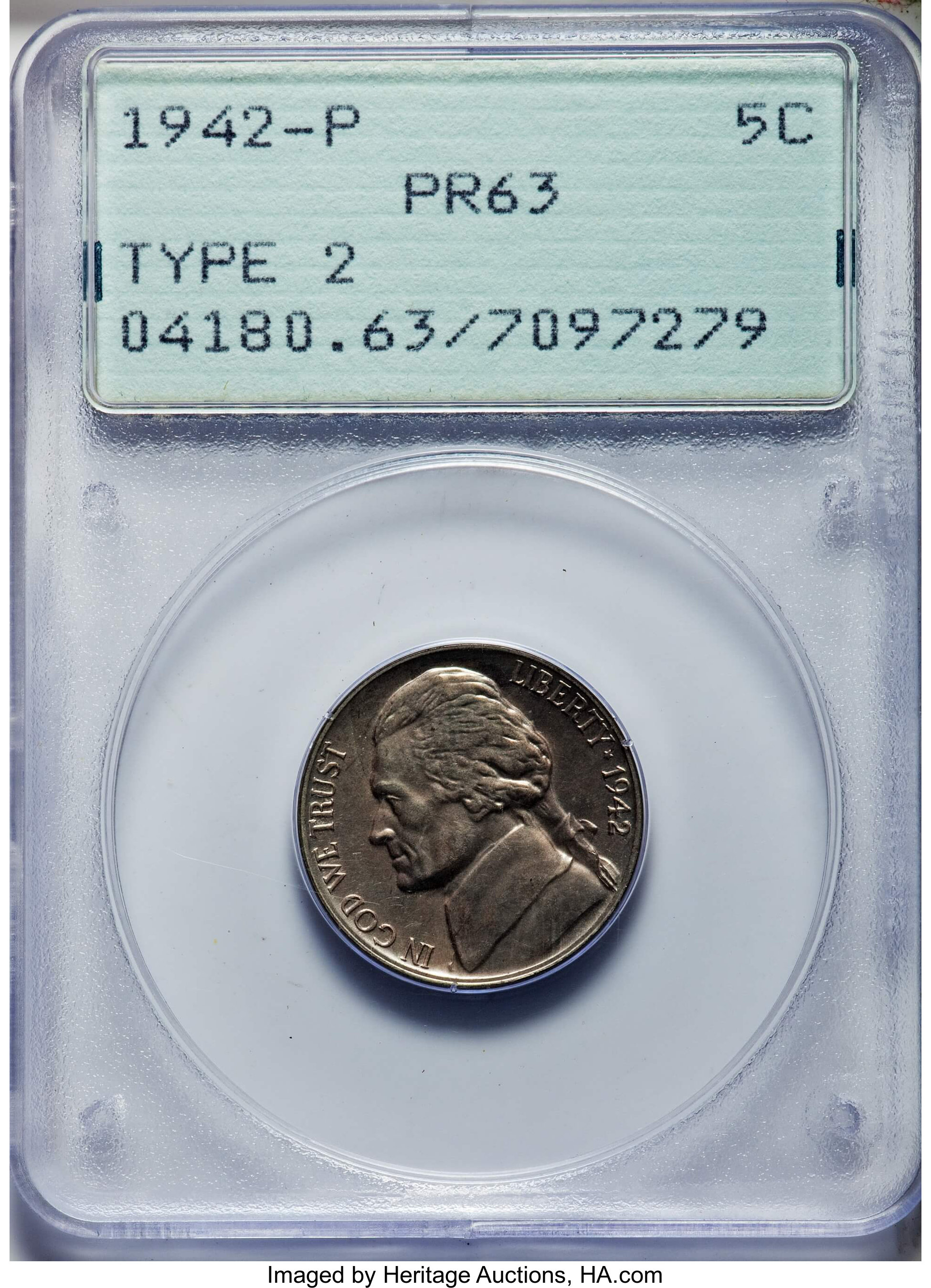 Jefferson Nickel 5c Silver War Issues, 1942 [Type] PR61 thumbnail 17