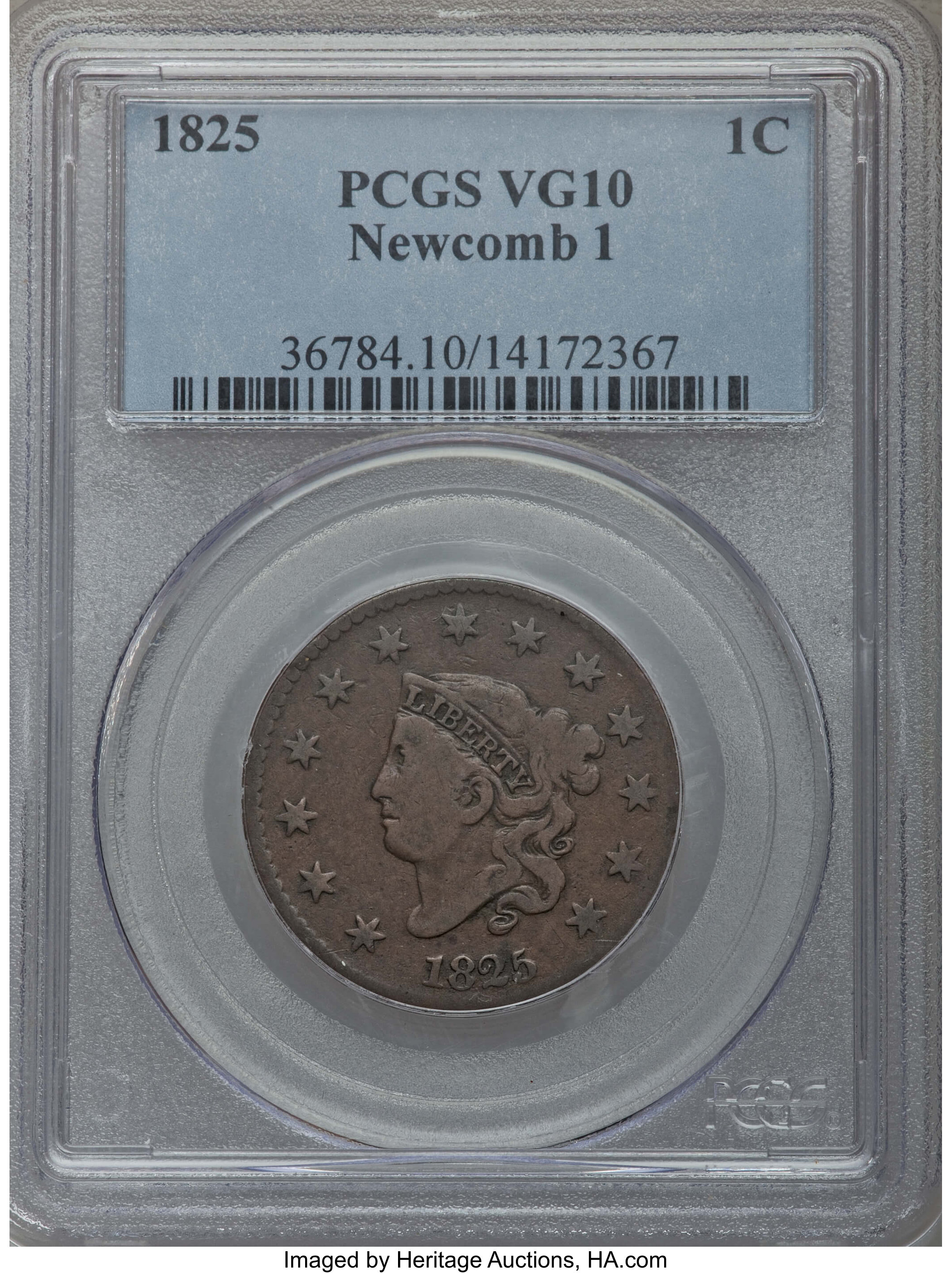 image for: 1825 1C N-1, R.4, VG10 PCGS. PCGS Population: (1/6). NGC Census: (0/4).  Mintage 1,461,100. ...