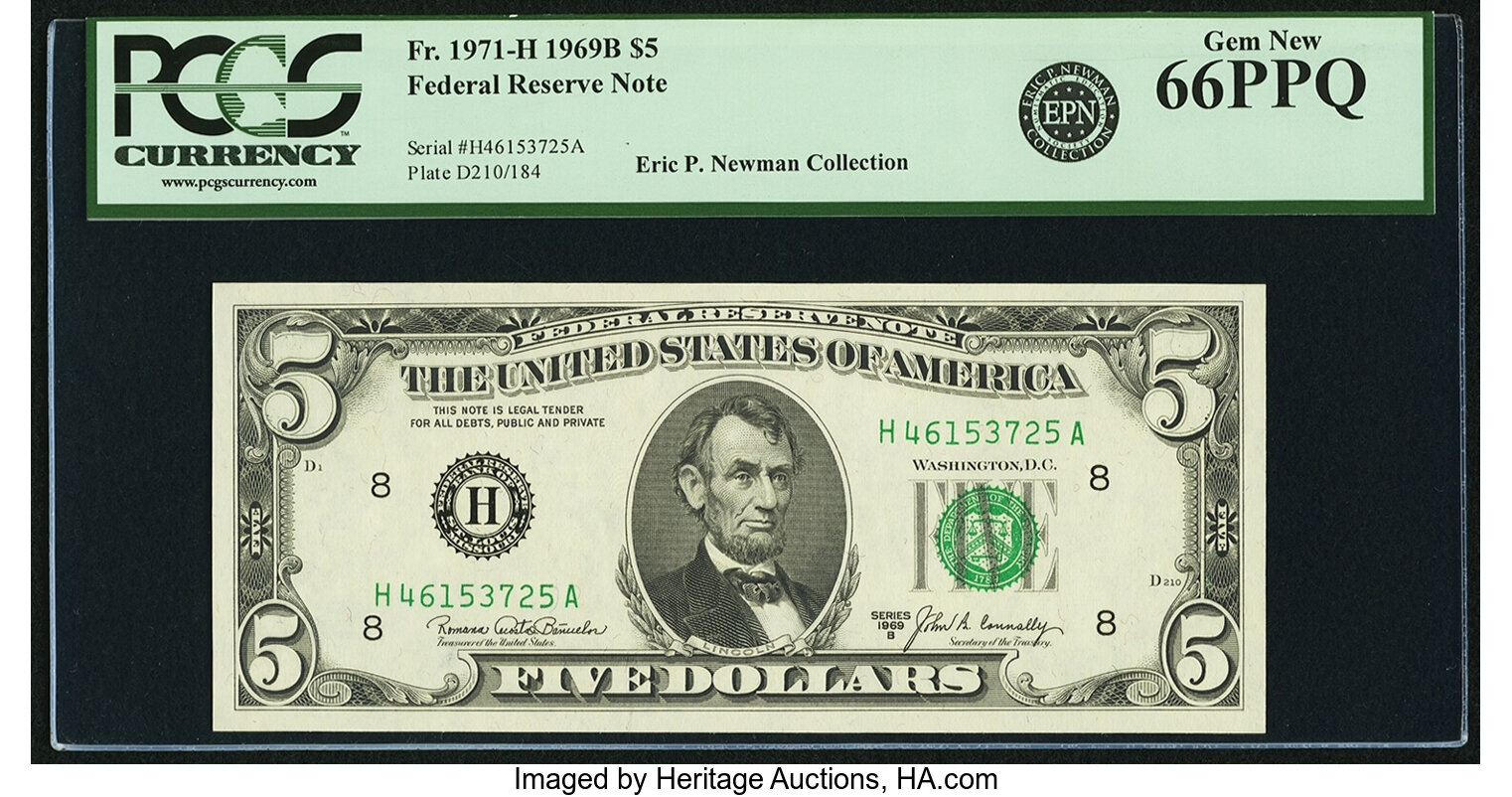 image for: Fr. 1971-H $5 1969B Federal Reserve Note. PCGS Gem New 66PPQ....