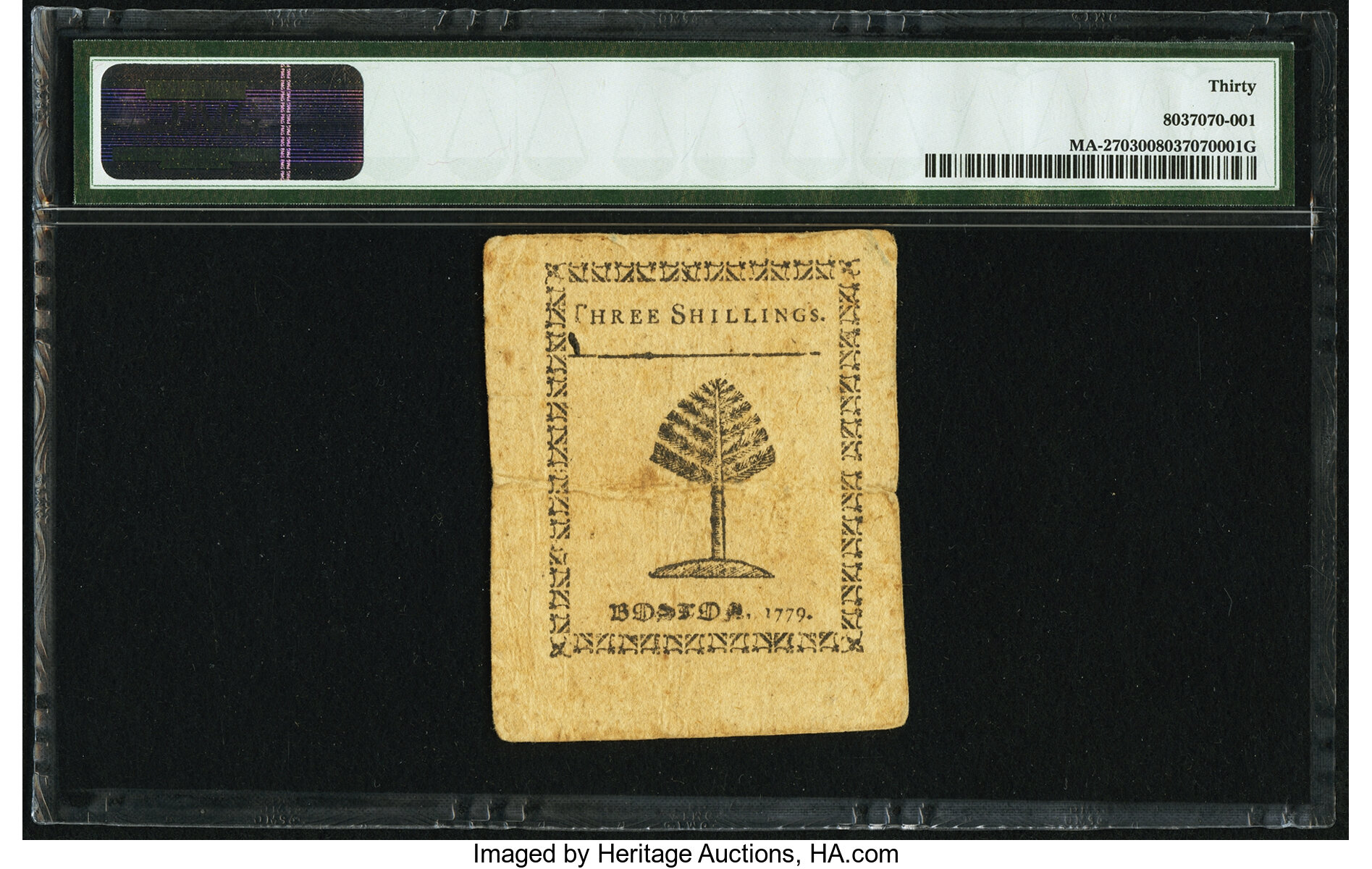 image for: Massachusetts 1779 3s PMG Very Fine 30....